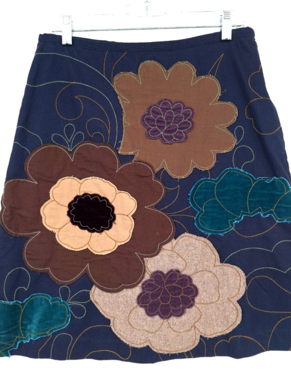 Boden Vintage Floral A-Line Midi Skirt Appliqued Floral Pattern Size 12R